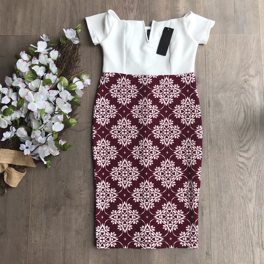 White burgundy short sleeve dress NWT
